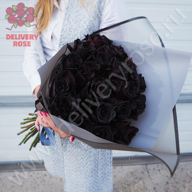 15 натуральных черных роз 70-90 см