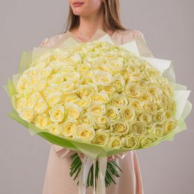 Букет 101 белая роза Аваланш 50 см