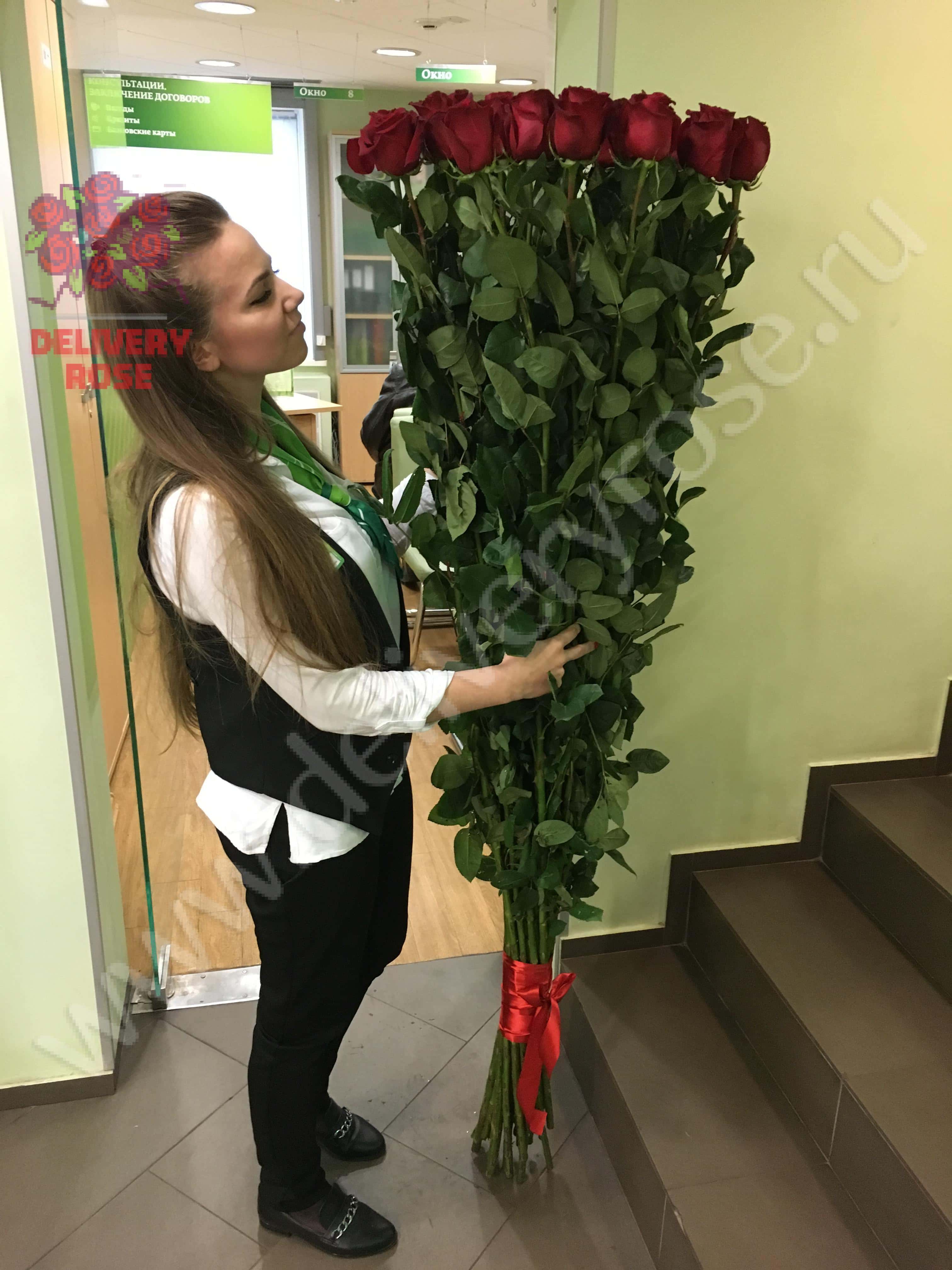 25 гигантских красных роз 170 см