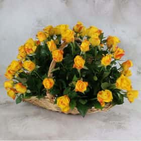 51 желтая роза 40 см. в корзине Люкс